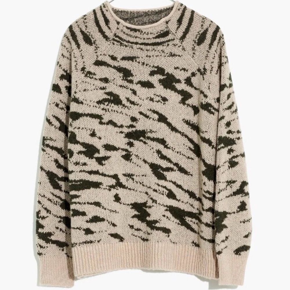 Madewell Cream and Black Crew Neck Cozy Fall Sweater